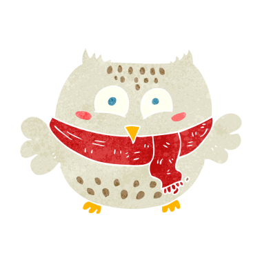 Bir insan tarafından çizilmiş el yazması retro çizgi film baykuşu.