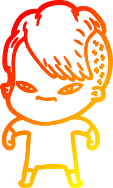 Hipster saç kesimi bir insan tarafından çizilmiş güzel bir çizgi film kızı çizimi.