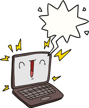 Bir insan tarafından çizilmiş konuşma balonlu dizüstü bilgisayar.