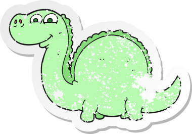 Bir insan tarafından çizilmiş bir karikatür dinozorunun gerilimli çıkartması.