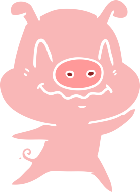 Bir insan tarafından çizilmiş düz renkli çizgi film domuzu.