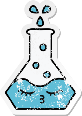 Bir insan tarafından çizilmiş sevimli bir bilim şişesinin sıkıntılı çıkartması.