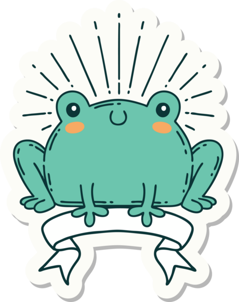 Bir insan tarafından çizilmiş mutlu kurbağa dövmesi stili.
