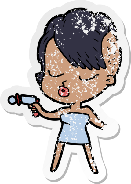 Çizgi film çıkartması. Bir insan tarafından çizilmiş güzel hippi kız.