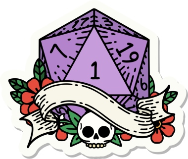 Bir insan tarafından çizilmiş doğal bir d20 zar etiketi.