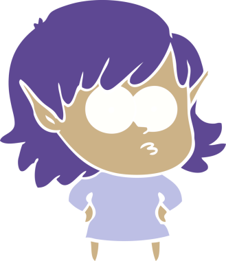 Bir insan tarafından çizilmiş düz renkli çizgi film elf kızı.