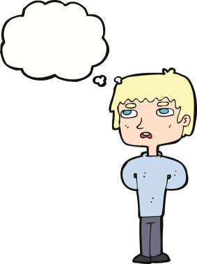 Bir insan tarafından çizilmiş düşünce baloncuğu olan mutsuz bir adam.