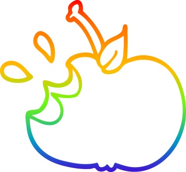 Bir insan tarafından çizilmiş sulu, ısırılmış bir elmanın çizimi.