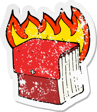 Bir insan tarafından çizilmiş iş dosyalarını yakan bir çizgi filmin gerilimli etiketi.