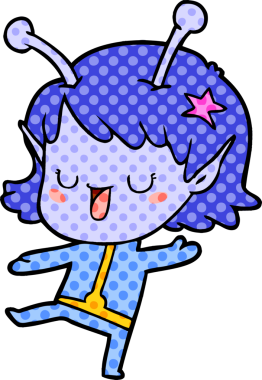 Bir insan tarafından çizilmiş mutlu uzaylı kız çizgi filmi.