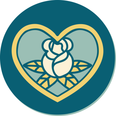 Geleneksel kalp stili dövme çıkartması ve bir insan tarafından çizilmiş çiçekler.