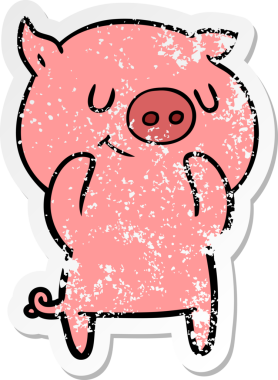 Bir insan tarafından çizilmiş mutlu çizgi film domuzunun sıkıntılı çıkartması.