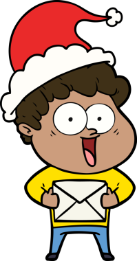 Bir insan tarafından çizilmiş Noel Baba şapkası giyen mutlu bir adamın el çizimi.