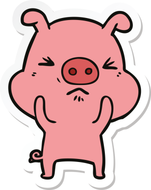 Bir insan tarafından çizilmiş kızgın bir domuzun çıkartması.