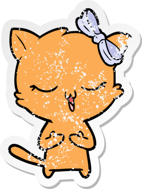 Bir insan tarafından kafasında fiyonk olan çizgi film kedisinin sıkıntılı çıkartması.