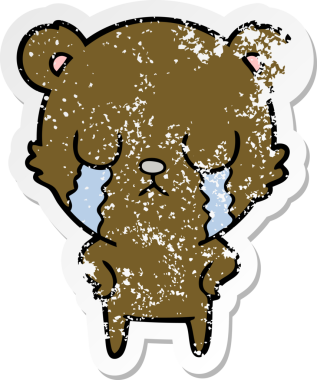 Bir insan tarafından çizilmiş ağlayan çizgi film ayısının sıkıntılı çıkartması.