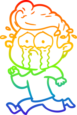 Gökkuşağı gradyan çizgi çizimi bir insan tarafından çizilmiş ağlayan bir adamın çizimi