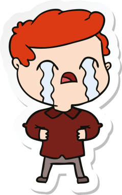 Bir insan tarafından çizilmiş, ağlayan bir çizgi film karakterinin çıkartması.