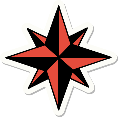 Bir insan tarafından çizilmiş geleneksel bir yıldız stiliyle dövme çıkartması.