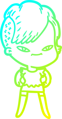 Hipster saç kesimi bir insan tarafından çizilmiş hoş bir çizgi film kızı çizimi.