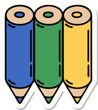 Bir insan tarafından çizilmiş renkli kalemlerin geleneksel stiliyle dövme çıkartması.