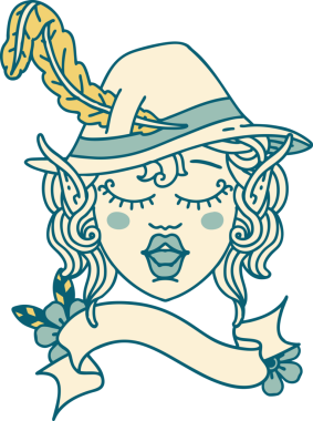 Retro Dövme Biçimi Elf karakter yüzü Bir insan tarafından çizilmiş