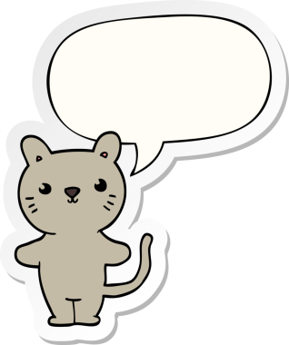 Bir insan tarafından çizilmiş baloncuk çıkartmalı çizgi film kedisi.