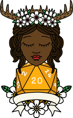 Retro Dövme Tarzı İnsan Druid Bir insan tarafından çizilmiş doğal 20 rulo ile