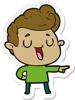 Bir insan tarafından çizilmiş mutlu bir çizgi film karakterinin çıkartması.