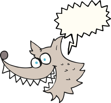 Bir insan tarafından çizilmiş serbest konuşma balonu çizgi filmi çılgın kurt.