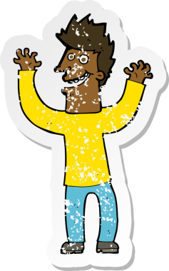 Bir insan tarafından çizilmiş heyecanlı bir çizgi filmin gerilimli çıkartması.