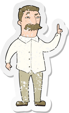 Bir insan tarafından çizilmiş bıyıklı bir karikatürcünün gerilemiş çıkartması.