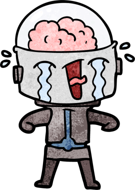 Bir insan tarafından çizilmiş ağlayan robot çizgi film.