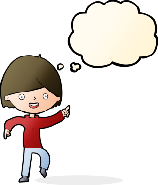 Bir insan tarafından çizilen düşünce baloncuğuyla işaret eden çizgi film adamı.