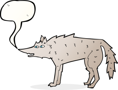 Bir insan tarafından çizilmiş konuşma balonlu bir kurt.