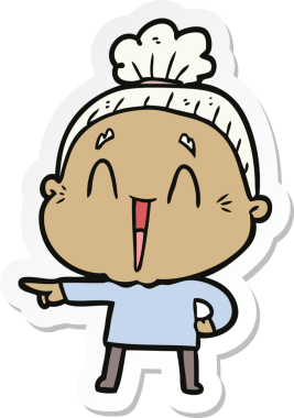 Bir insan tarafından çizilmiş mutlu yaşlı bir kadının çıkartması.