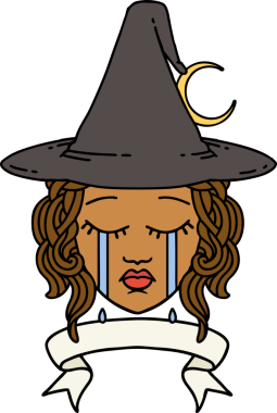 Retro Dövme Tarzı Ağlayan İnsan Cadısı Bir insan tarafından çizilmiş pankartıyla