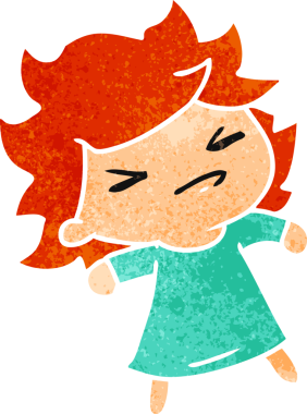 Bir insan tarafından çizilmiş sevimli bir kawai kızının eski çizgi film çizimi.