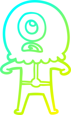 Bir insan tarafından çizilmiş soğuk gradyan çizgi çizimi Kiklops uzaylı uzay adamı