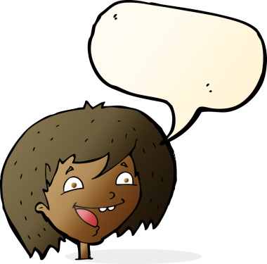 Bir insan tarafından çizilmiş konuşma balonlu mutlu kız çizgi filmi.