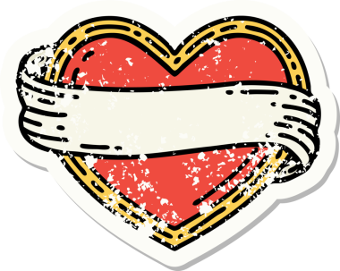 Bir insan tarafından çizilmiş geleneksel bir kalp ve bayrak stili dövmesi.