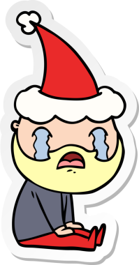 Bir insanın çizdiği Noel Baba şapkasıyla ağlayan sakallı bir adamın el yazısı.