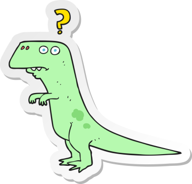 Bir insan tarafından çizilmiş kafası karışmış bir dinozor çıkartması.