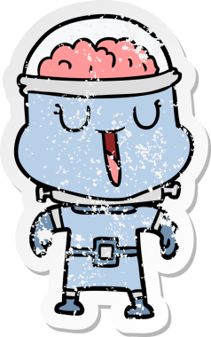 Bir insan tarafından çizilmiş mutlu çizgi film robotunun sıkıntılı çıkartması.