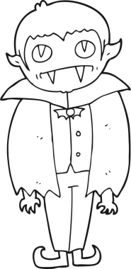 Bir insan tarafından çizilmiş siyah beyaz karikatür vampir çocuk.