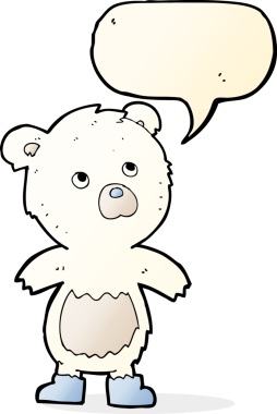 Bir insan tarafından çizilmiş konuşma baloncuğu olan küçük sevimli bir ayı.