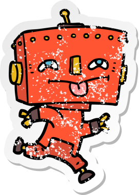 Bir insan tarafından çizilmiş karikatür robotunun sıkıntılı çıkartması.