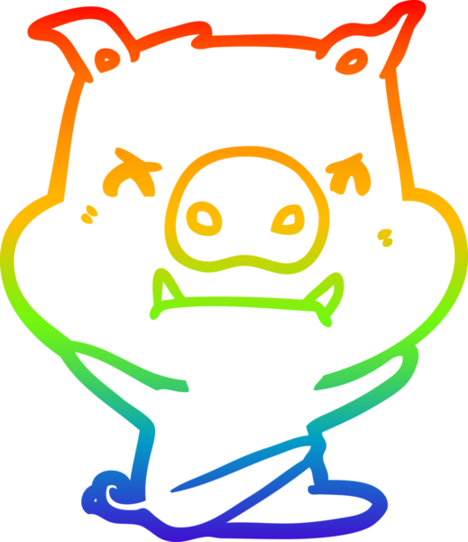 Gökkuşağı gradyan çizimi kızgın çizgi film domuzu bir insan tarafından çizilmiş öfke nöbeti