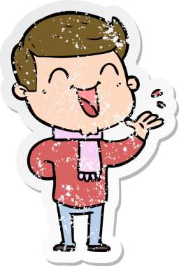 Bir insan tarafından çizilmiş gülen karikatür adamın sıkıntılı çıkartması.