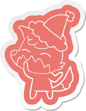 Bir insan tarafından çizilmiş Noel Baba şapkası giyen tilki çıkartması.